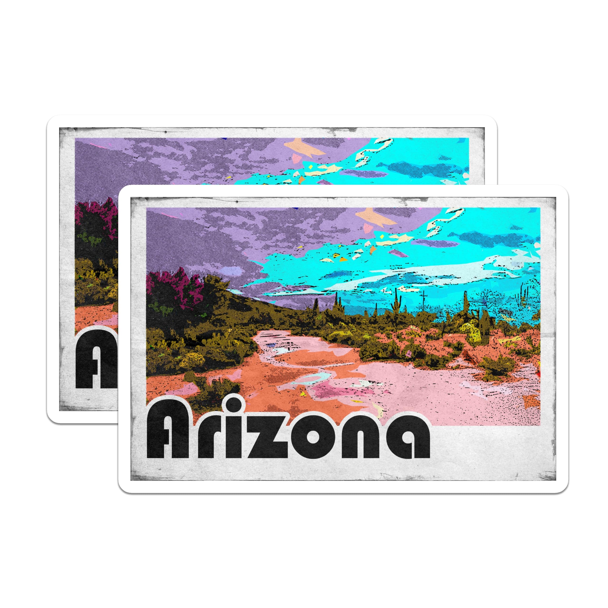 (2 Pack) Arizona Desert Magnets - Vibrant Pop Art Saguaro Cactus Fridge Decor - Retro Southwest Travel Souvenir - 5 Inches On Longest Side - Thick Durable Magnet - Made in USA - MAG19336