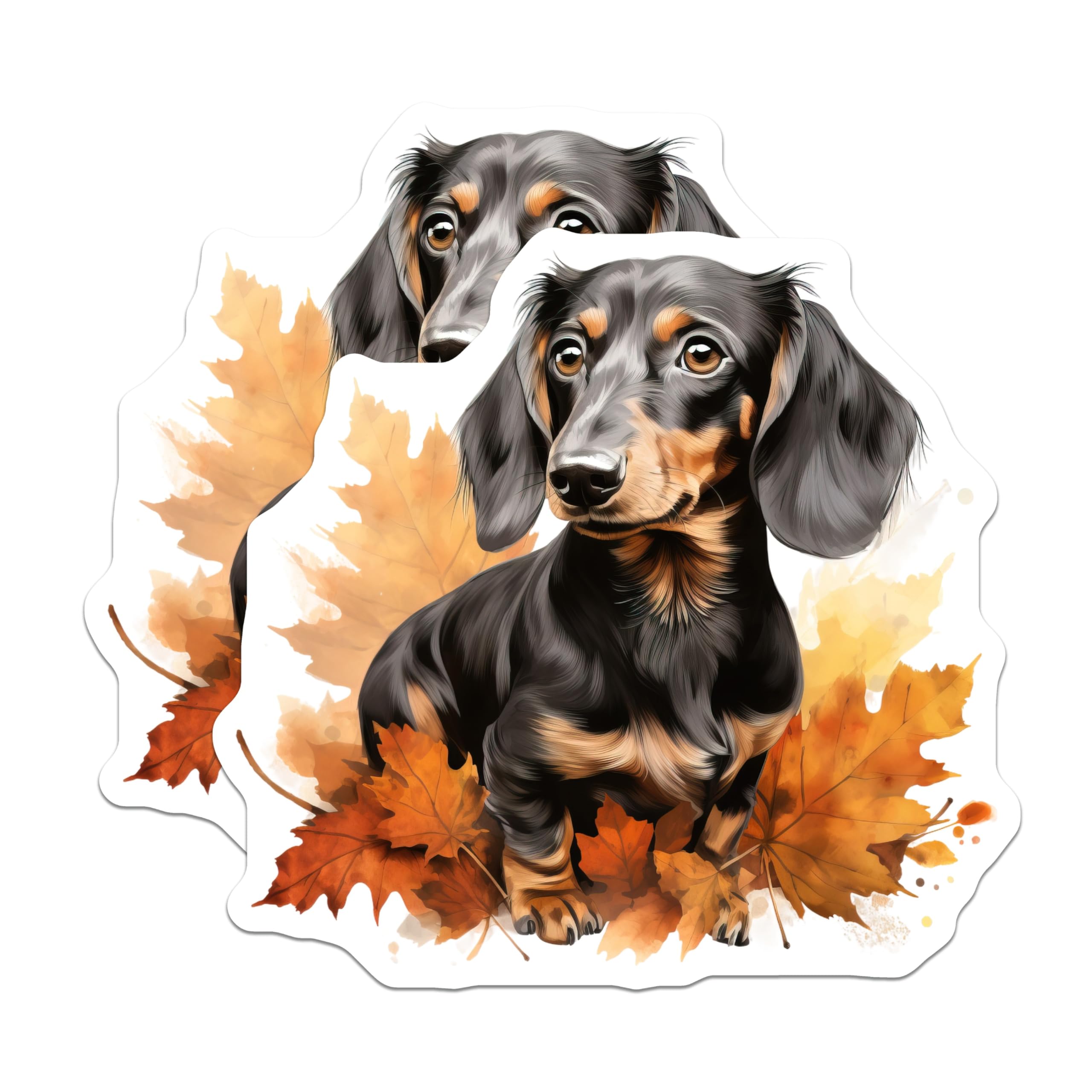 (2 Pack) Dachshund Dog Magnets - Fall Leaves Pet Decor - Wiener Dog Refrigerator Art - 5 Inches On Longest Side - Thick Durable Magnet - Made in USA - MAG24604