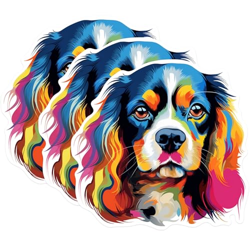 (3 Pack) Cavalier Spaniel Decals - Dog Breed Art - Colorful Pet Decal - 3 Inches On Longest Side - Easy Peel & Apply - Made in USA - 3MCS0693