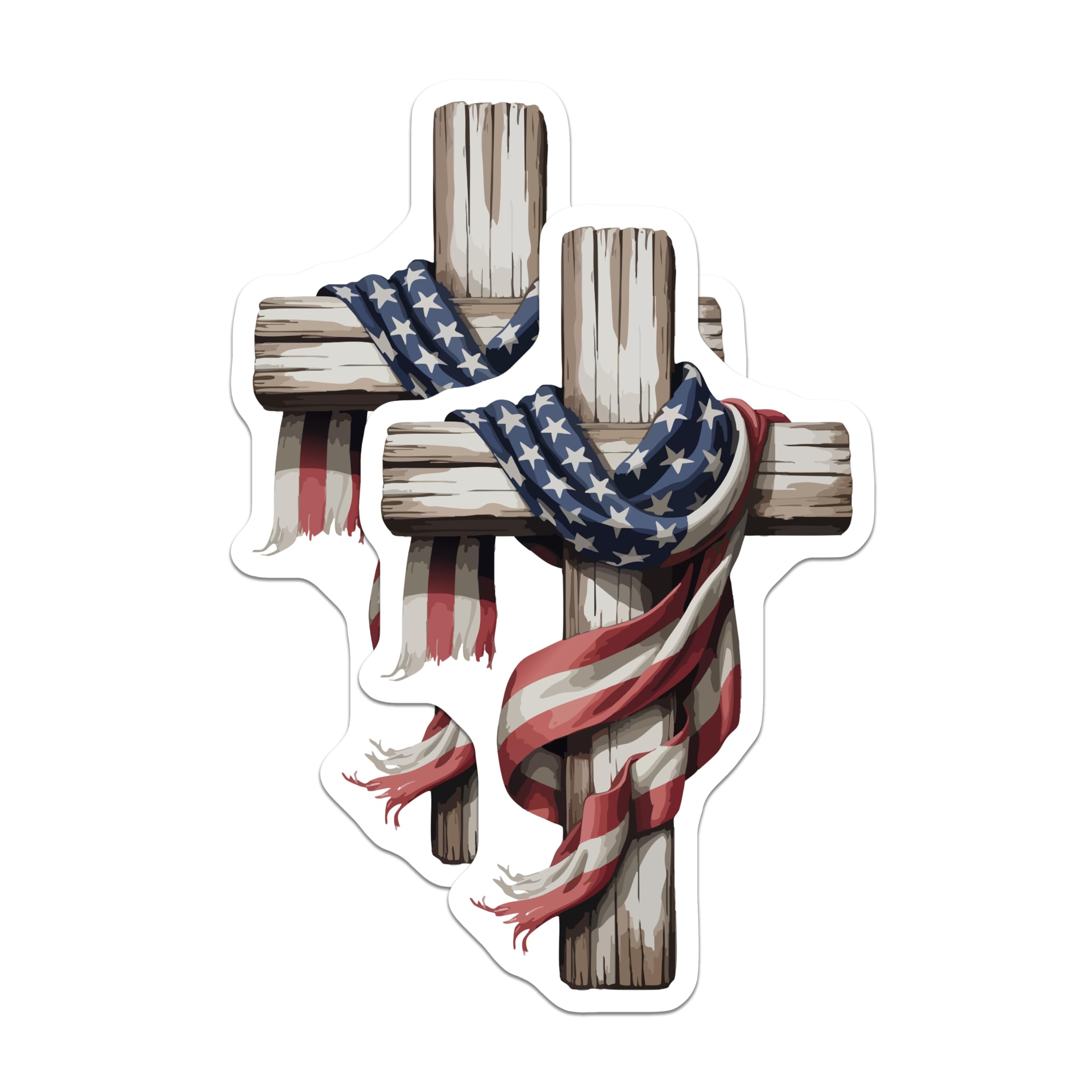 (2 Pack) American Flag Wooden Cross Magnets - Patriotic Christian Refrigerator Decor - Faith Based US Military Remembrance - 5 Inches On Longest Side - Thick Durable Magnet - Made in USA - MAG21534