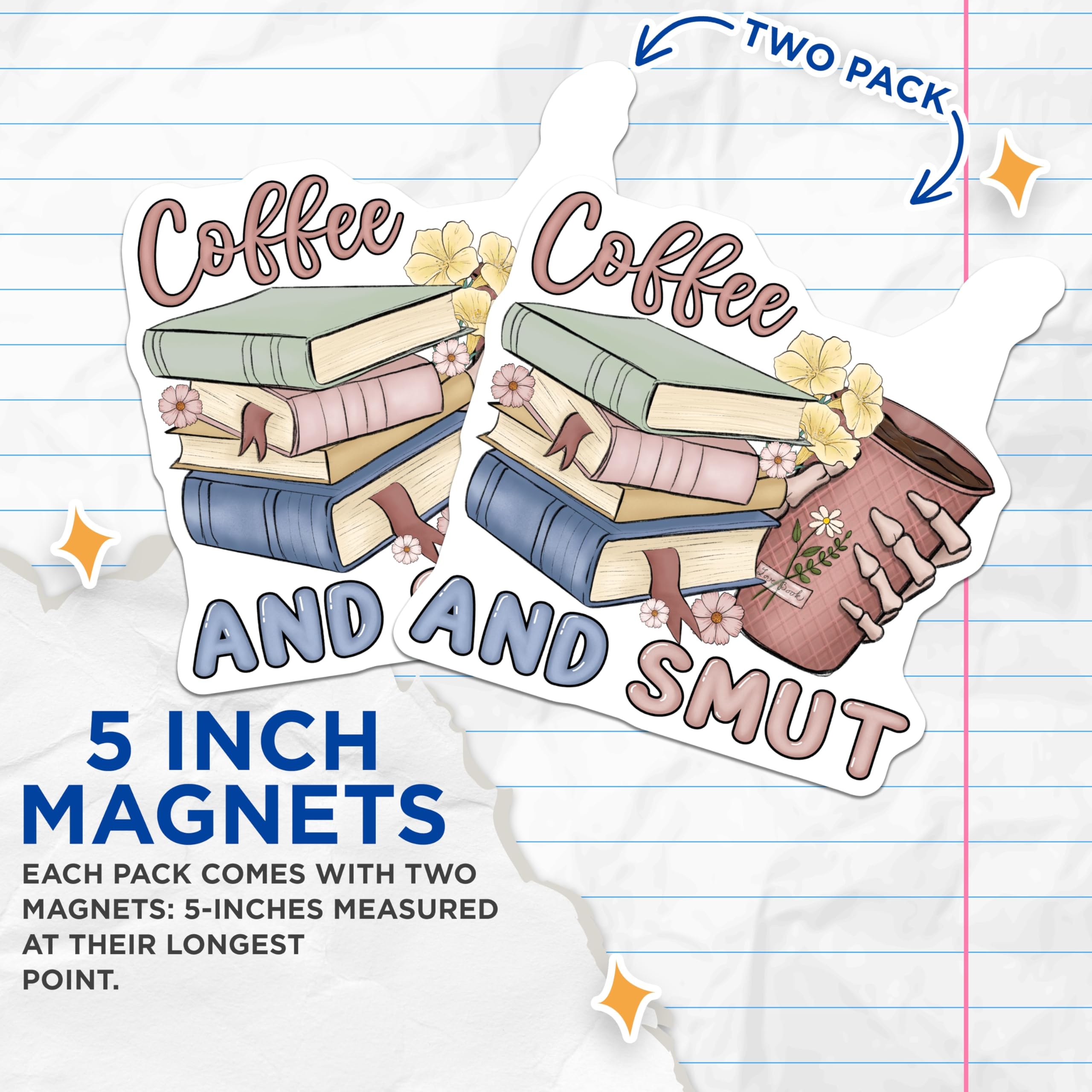 (2 Pack) Coffee and Smut Magnets - Book Lover - Reader Obsessed Gift - 5" On Longest Side - Premium Magnet - for Cars, Refrigerators, Toolboxes, Lockers - Made in USA - MAG14160
