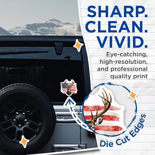 (2 Pack) Deer Head Flag Stickers - Patriotic Decal - American Wildlife Art - 5" On Longest Side - Sticks to Smooth Flat Surfaces - Made in USA - BMCS9829