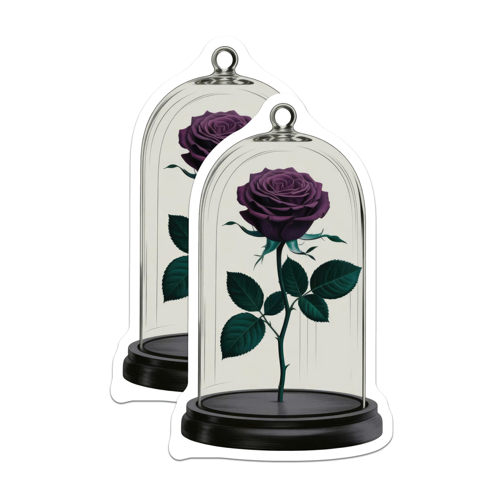 (2 Pack) Purple Rose Cloche Magnets - Enchanted Floral Decor - Gothic Romance Bell Jar Art - 5 Inches On Longest Side - Thick Durable Magnet - Made in USA - MAG38773
