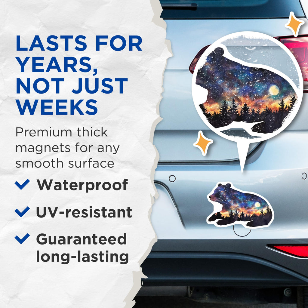 (2 Pack) Bear Landscape Magnets - Galaxy Forest Theme - Unique Fridge Decor - 5" On Longest Side - Premium Magnet - for Cars, Refrigerators, Toolboxes, Lockers - Made in USA - MAG14852