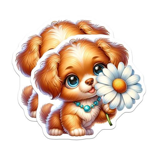 (2 Pack) Cute Puppy Stickers - Dog Lover Decals - Adorable Pet Art - 5" On Longest Side - Sticks to Smooth Flat Surfaces - Made in USA - BMCS9571