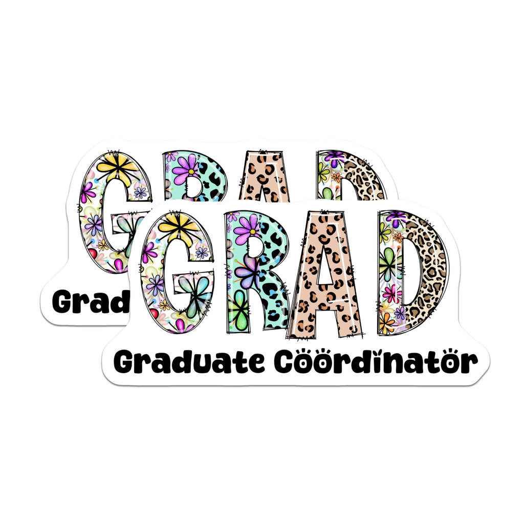 (2 Pack) Grad Magnets - Graduate Coordinator - Floral Leopard Print Design - 5" On Longest Side - Premium Magnet - for Cars, Refrigerators, Toolboxes, Lockers - Made in USA - MAG14155