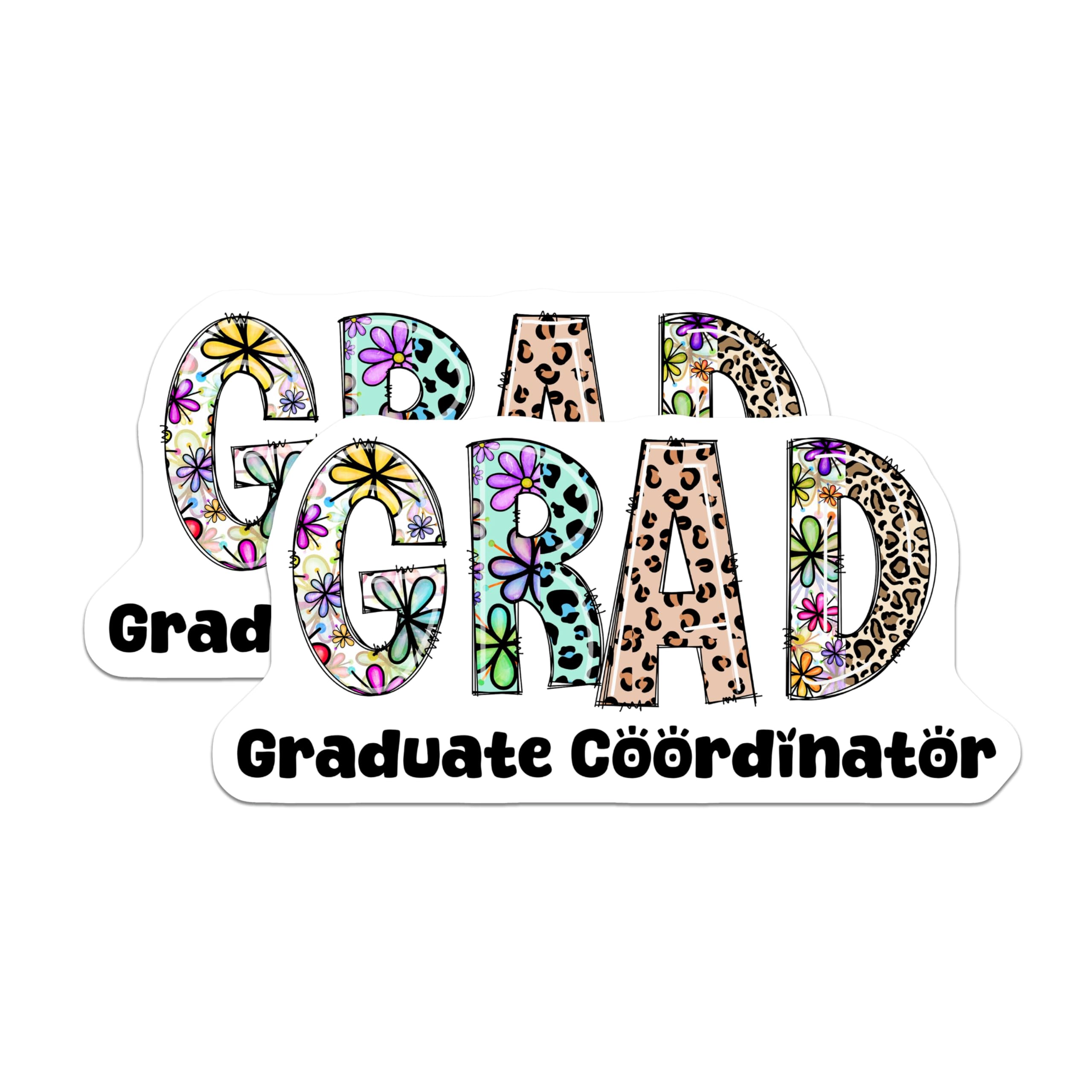 (2 Pack) Grad Magnets - Graduate Coordinator - Floral Leopard Print Design - 5" On Longest Side - Premium Magnet - for Cars, Refrigerators, Toolboxes, Lockers - Made in USA - MAG14155