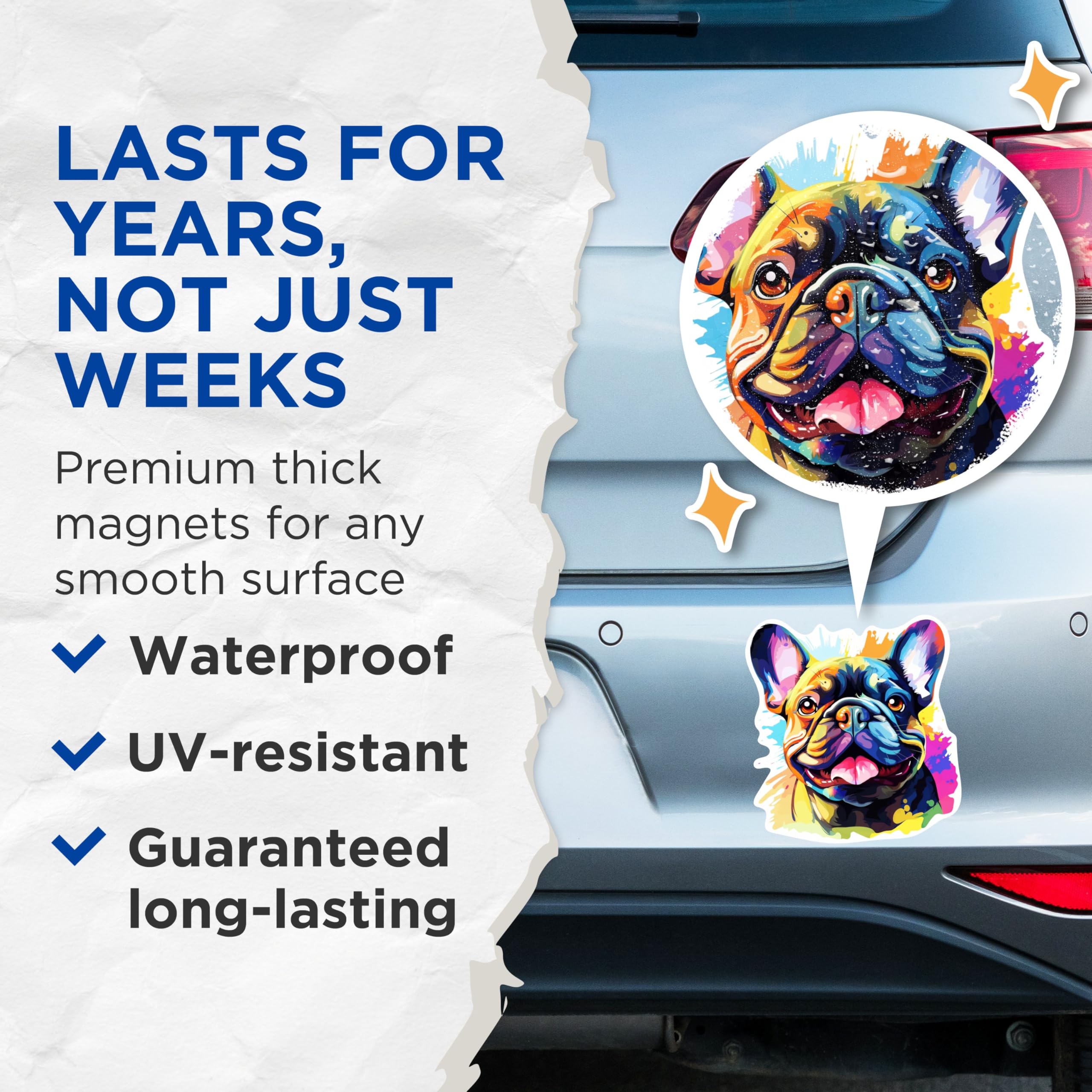 (2 Pack) French Bulldog Dog Breed Magnets - 5 Inches On Longest Side - Choose from Over 100 Dog Breeds - for Cars, Refrigerators, Toolboxes - Made in USA - MAG1861