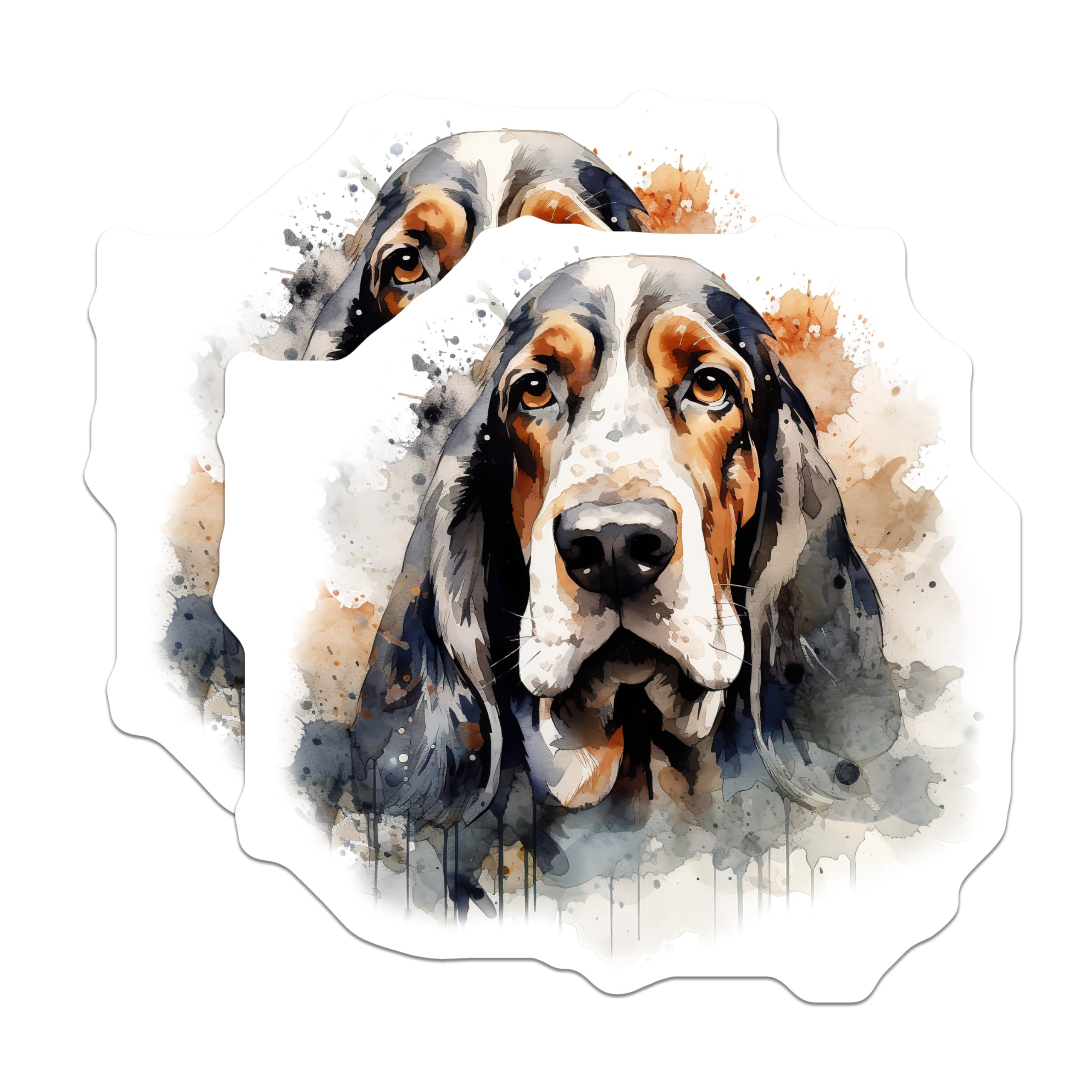(2 Pack) Basset Hound Dog Magnets - Watercolor Pet Art - Dog Lover Fridge Decor - 5 Inches On Longest Side - Thick Durable Magnet - Made in USA - MAG27472