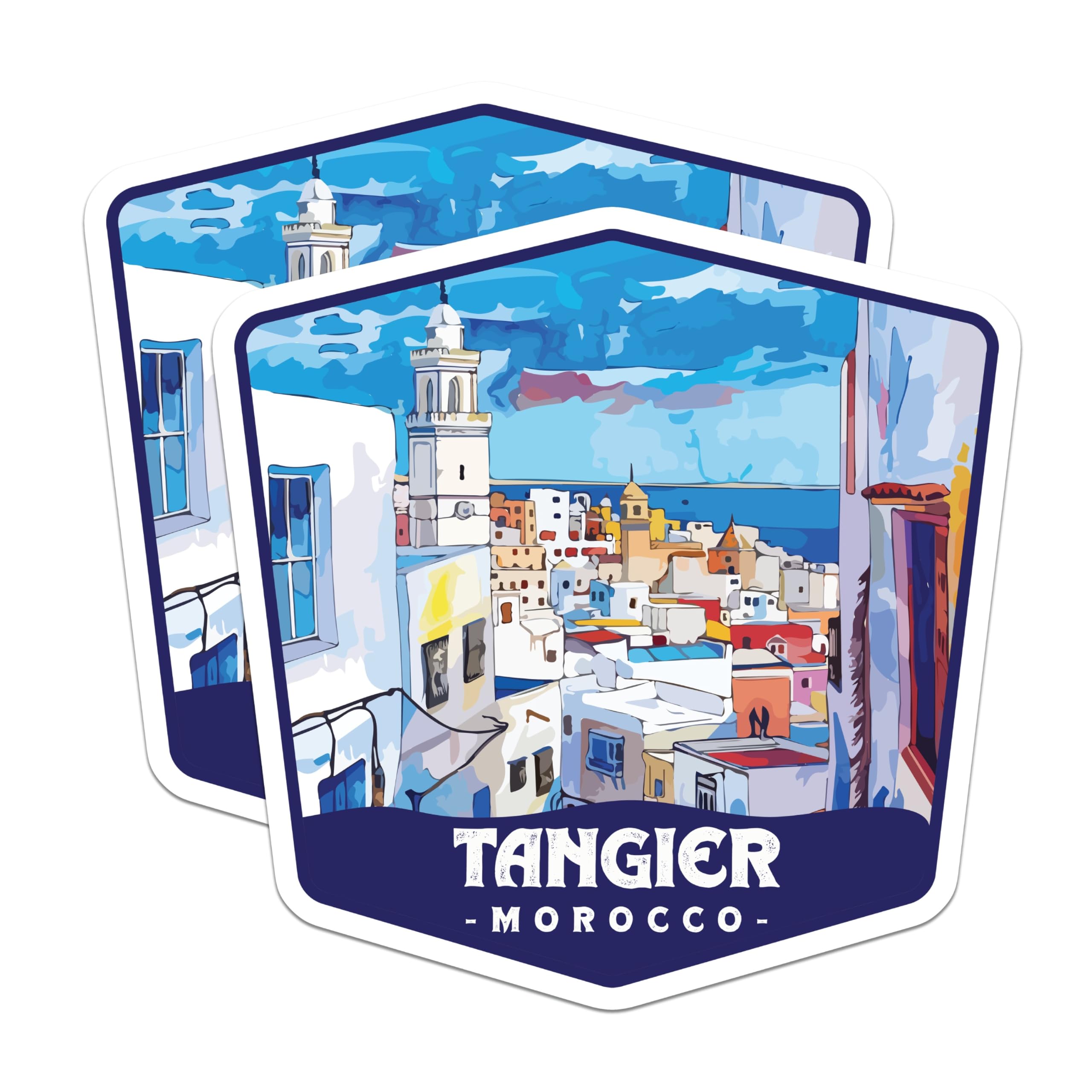 (2 Pack) Tangier Morocco Magnets - Moroccan Cityscape Art - North African Travel Souvenir - Mediterranean View Decor - 5 Inches On Longest Side - Thick Durable Magnet - Made in USA - MAG19514