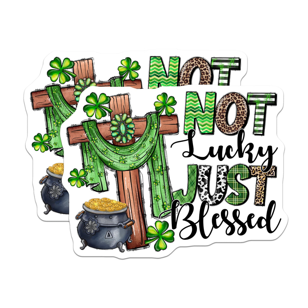 (2 Pack) St Patricks Day Magnets - Blessed Not Lucky Cross - Christian Shamrock Decor - 5 Inches On Longest Side - Thick Durable Magnet - Made in USA - MAG30311