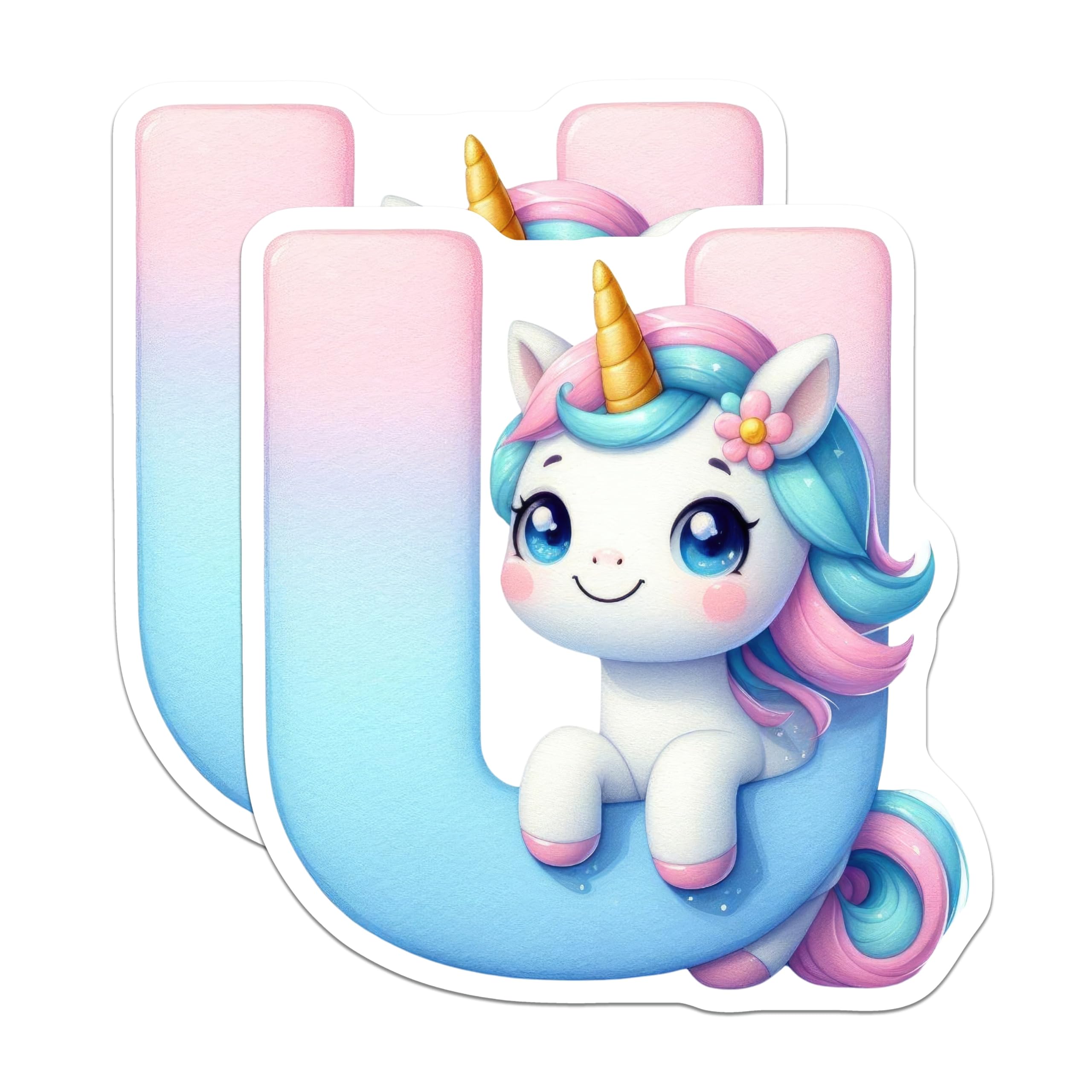 (2 Pack) Unicorn Letter U Magnets - Alphabet Initial Refrigerator Magnets - Cute Kids Decor - 5" On Longest Side - Premium Magnet - for Cars, Refrigerators, Toolboxes, Lockers - Made in USA - MAG14983