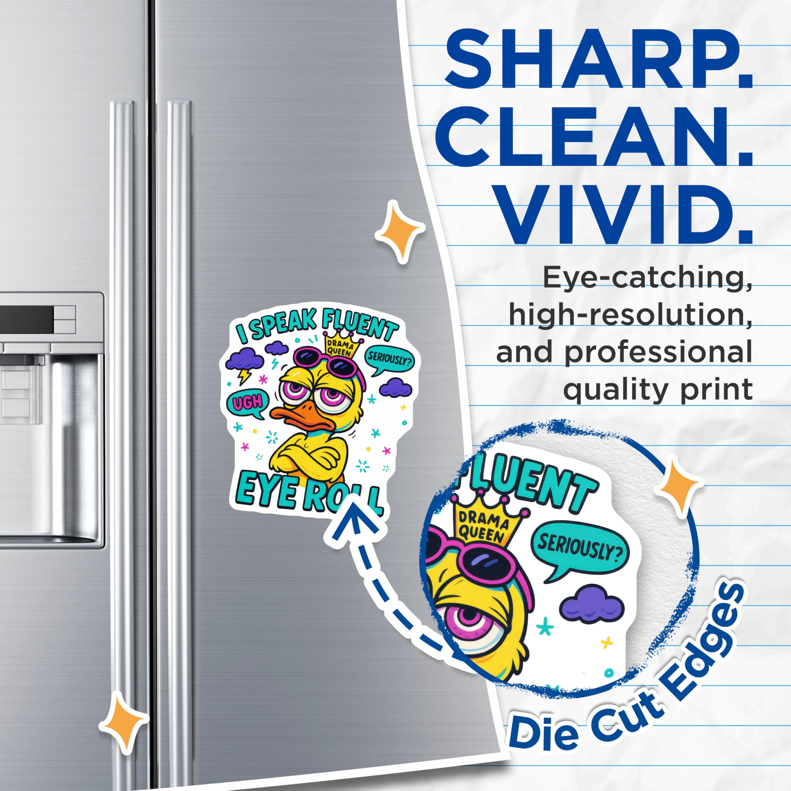 (2 Pack) Drama Queen Duck Magnets - Sassy Eye Roll Expression - Humorous Refrigerator Decor - 5 Inches On Longest Side - Thick Durable Magnet - Made in USA - MAG22063