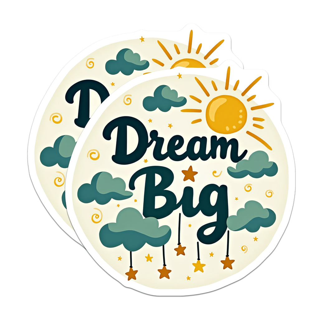 (2 Pack) Dream Big Magnets - Inspirational Fridge Decor - Motivational Message - Kids Room Decor - Positive Affirmation - Sun Cloud Stars - 5" - Durable Magnet - Made in USA - MAG37618