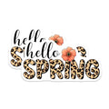(2 Pack) Hello Spring Stickers - Leopard Print Flower Decal - Seasonal Greeting - 5" On Longest Side - Sticks to Smooth Flat Surfaces - Made in USA - BMCS8008