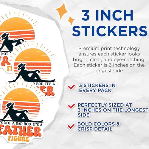 (3 Pack) Father Figure Decals - Funny Dad Decal - Dad BOD Decals - 3 Inches On Longest Side - Easy Peel & Apply - Made in USA - 3MCS6247