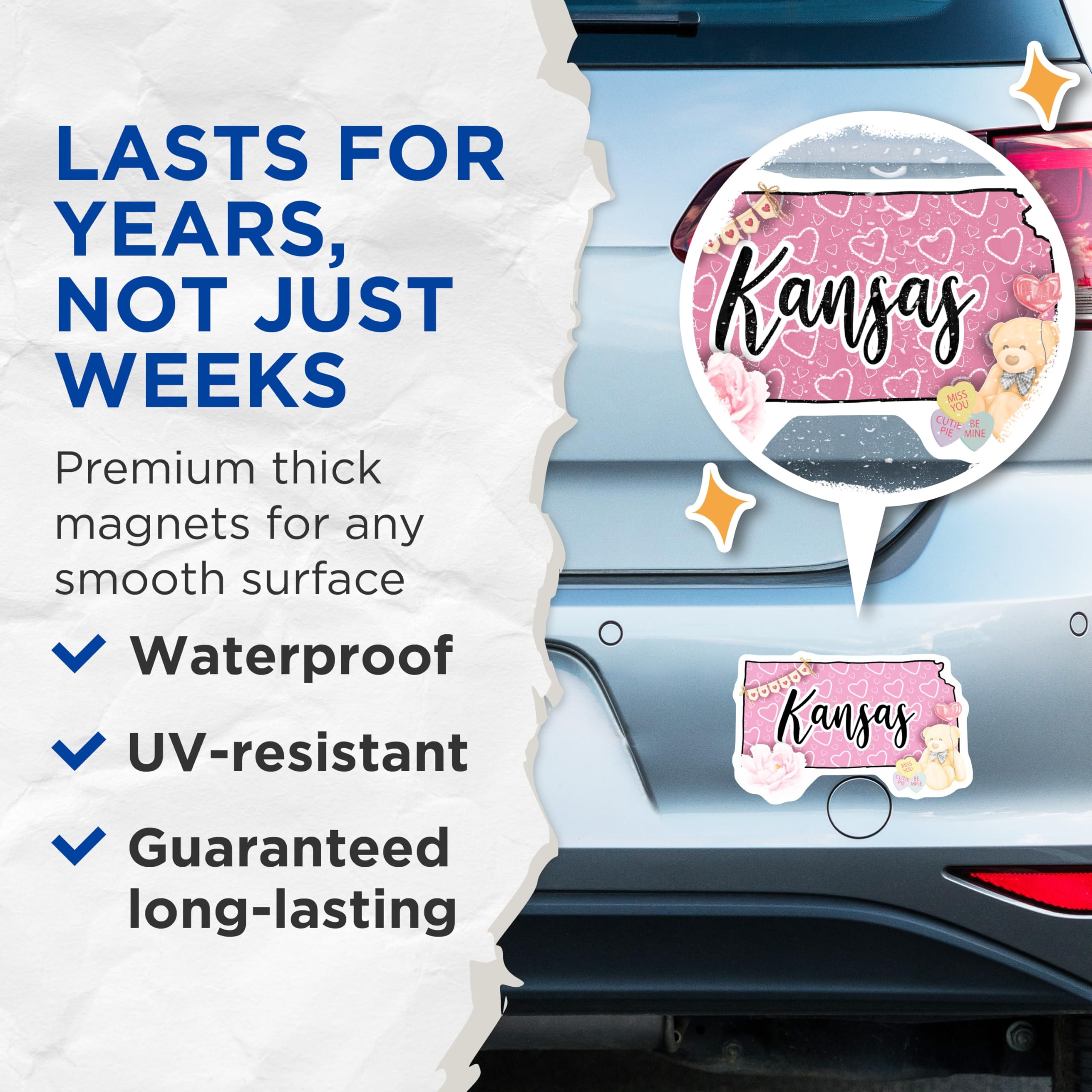 (2 Pack) Kansas Magnets - Valentine's Day - Teddy Bear Magnet - State Pride - 5" On Longest Side - Premium Magnet - for Cars, Refrigerators, Toolboxes, Lockers - Made in USA - MAG17811