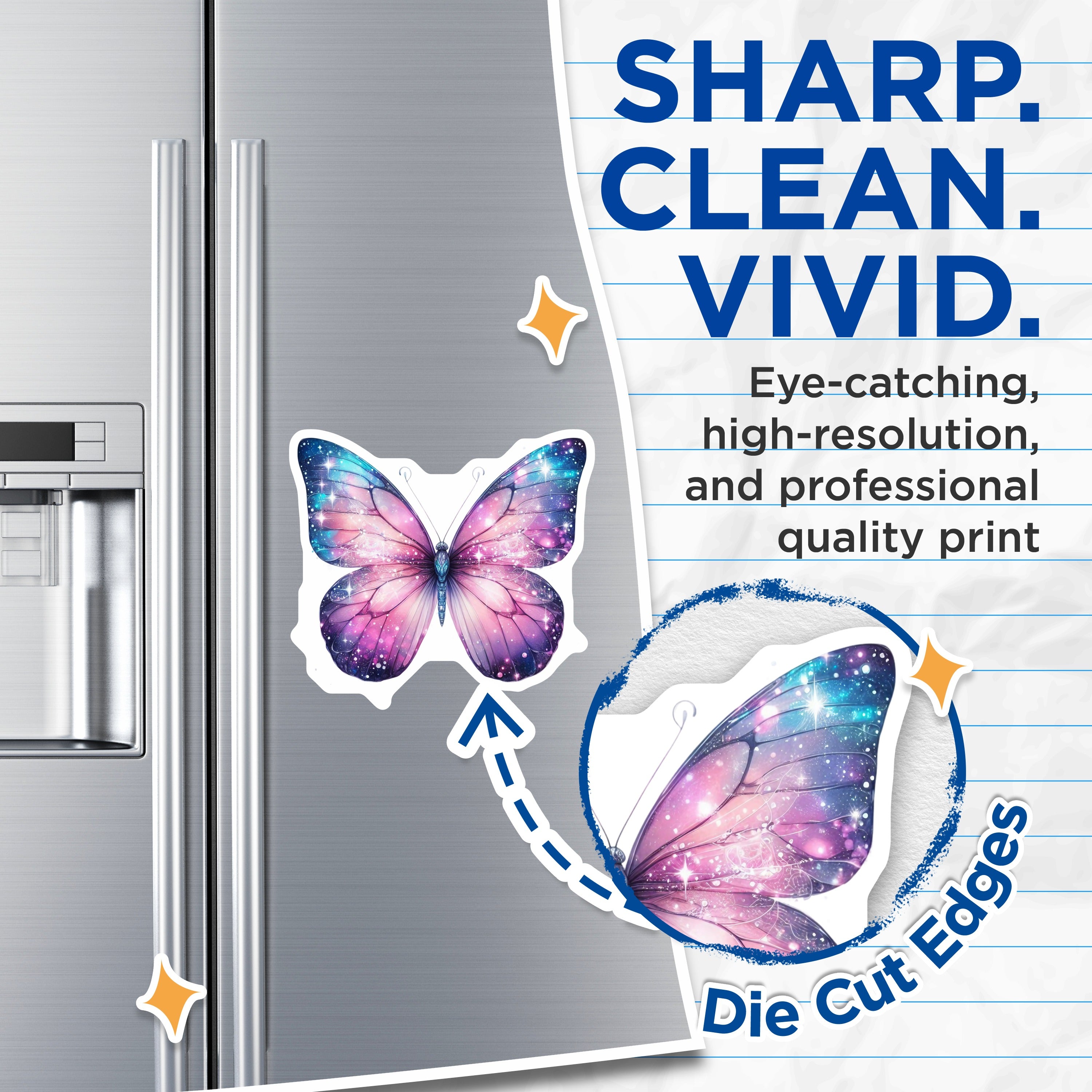 (2 Pack) Galaxy Butterfly Magnets - Celestial Decor - Whimsical Fridge Accessory - 5 Inches On Longest Side - Thick Durable Magnet - Made in USA - MAG37727