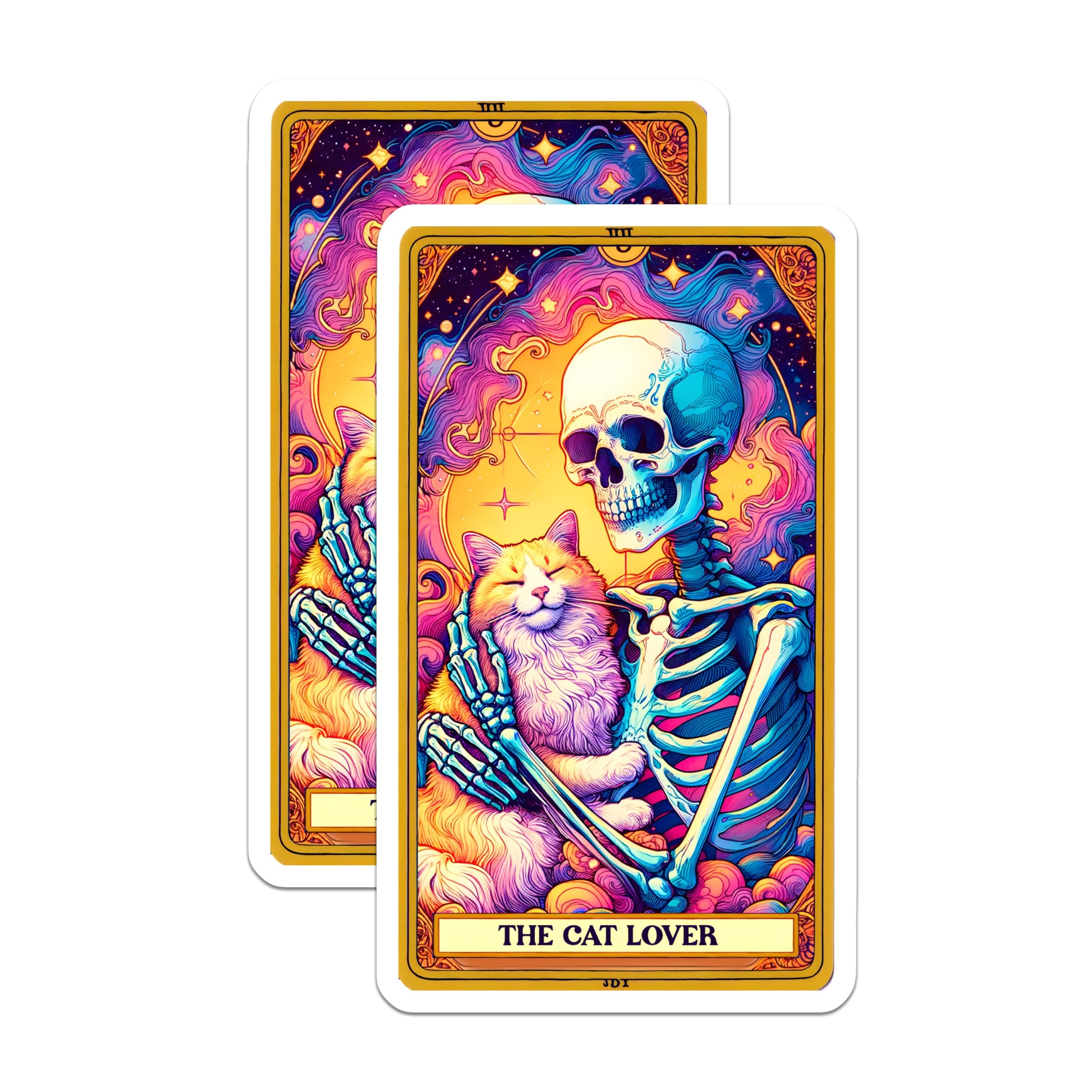 (2 Pack) Skeleton Cat Lover Magnets - Mystical Tarot Card Art - Whimsical Gothic Aesthetic - Unique Spooky Cute Decor - 5 Inches On Longest Side - Thick Durable Magnet - Made in USA - MAG21548