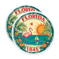 (2 Pack) Florida State Seal Magnets - Flamingo Art - Retro Travel Magnets - 5" On Longest Side - Premium Magnet - for Cars, Refrigerators, Toolboxes, Lockers - Made in USA - MAG15976