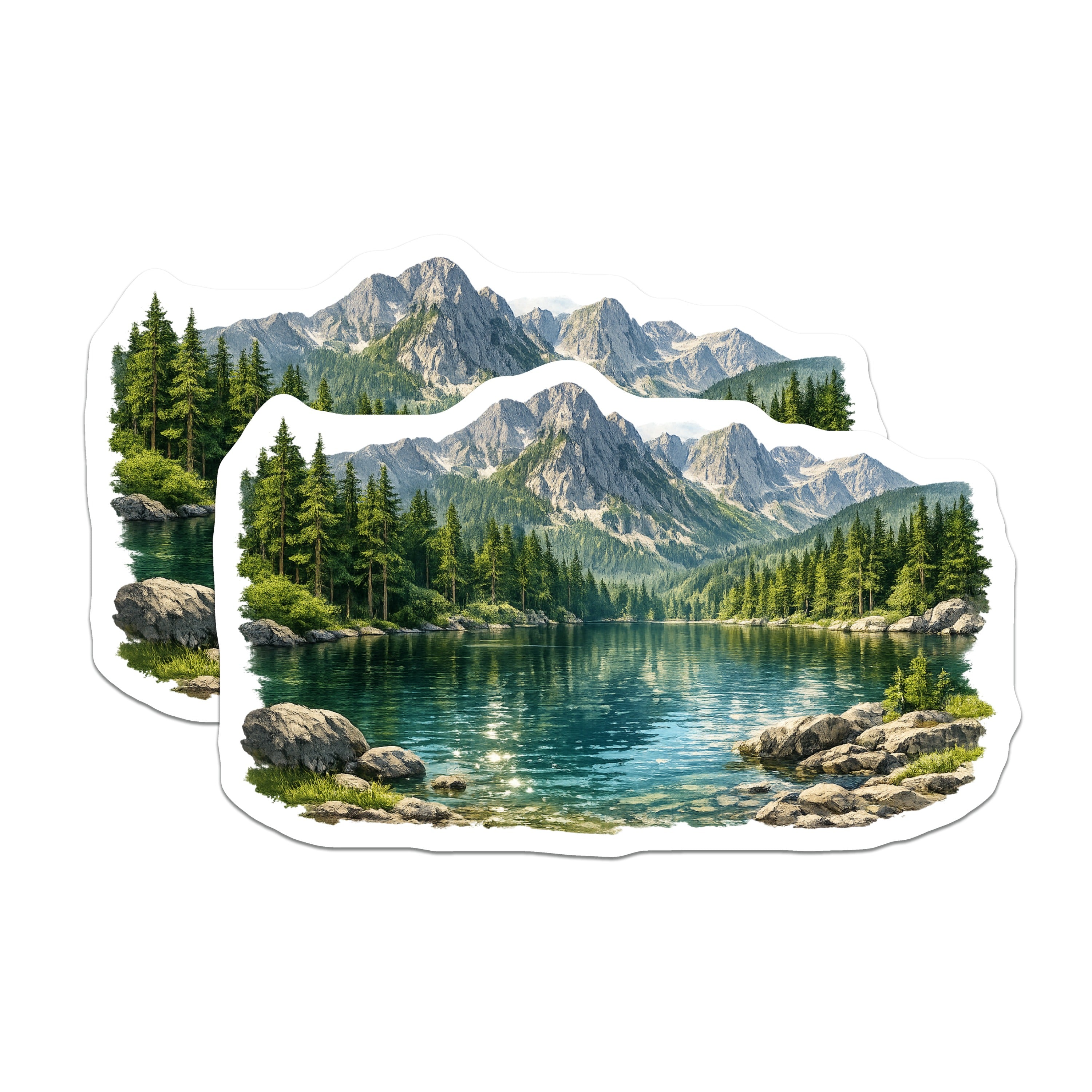 (2 Pack) Mountain Lake Magnets - Scenic Forest Landscape Decor - Wilderness Refrigerator Art - Outdoor Adventure Souvenir - 5 Inches On Longest Side - Thick Durable Magnet - Made in USA - MAG37410