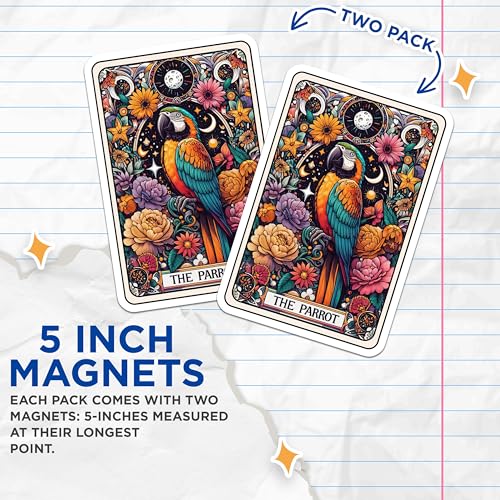 (2 Pack) Parrot Art Magnets - Floral Pattern Magnets - Colorful Bird Magnets for Home Office - 5" On Longest Side - for Cars, Fridges, Toolboxes - Made in USA - MAG4480