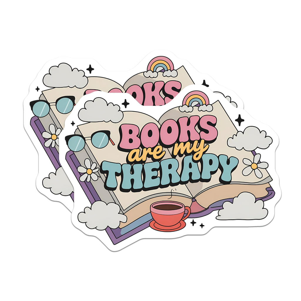 (2 Pack) Book Lover Magnets - Reading Therapy Quote - Retro Bookworm Cozy Aesthetic Decor - 5 Inches On Longest Side - Thick Durable Magnet - Made in USA - MAG20296
