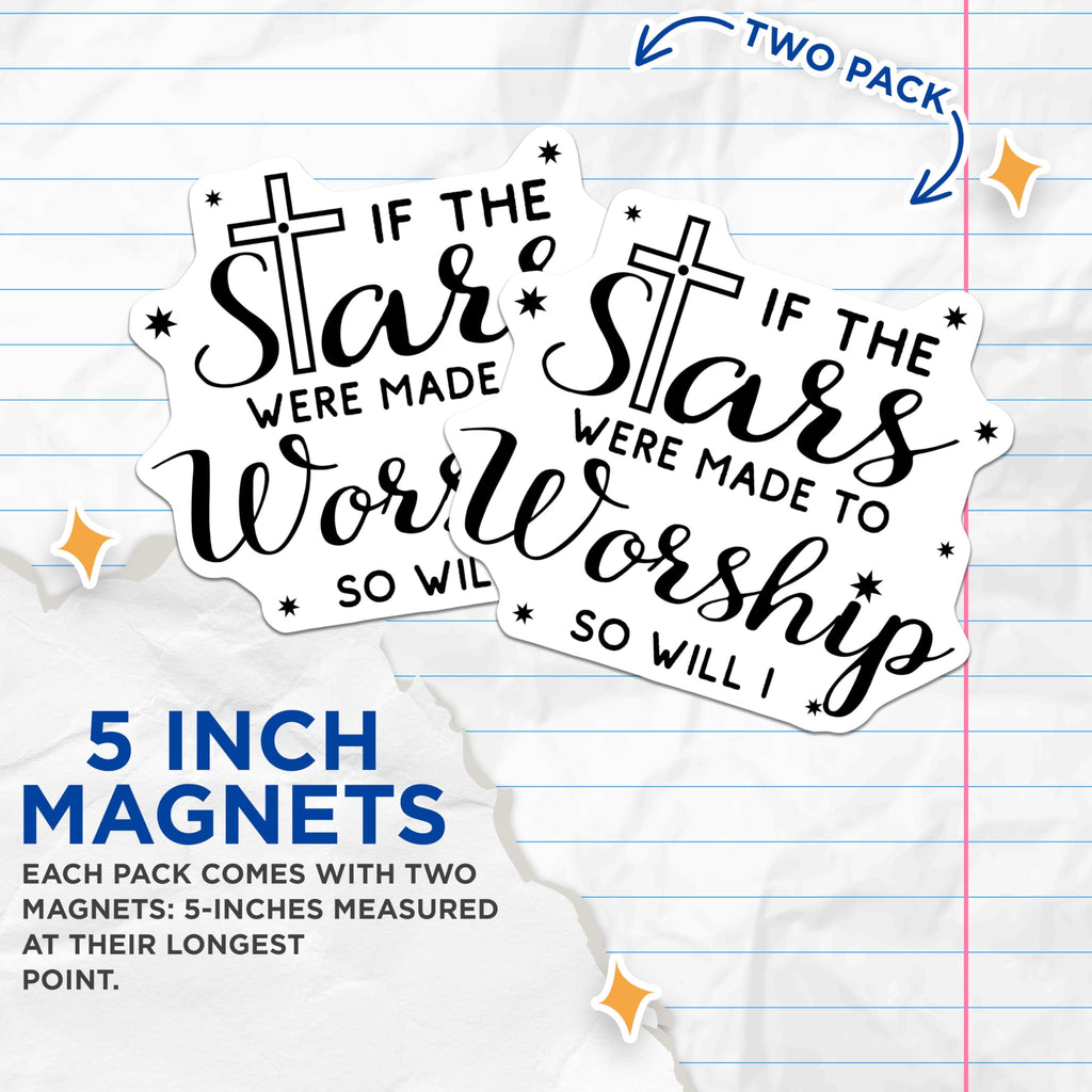 (2 Pack) Worship Magnets - Stars and Cross - Christian Fridge Decor - 5" On Longest Side - Premium Magnet - for Cars, Refrigerators, Toolboxes, Lockers - Made in USA - MAG16560