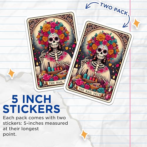 (2 Pack) The Nail Tech Stickers - Colorful Skeleton with Flowers Stickers - Unique Floral Stickers for Tech Enthusiasts - 5" On Longest Side - Sticks to Smooth Flat Surfaces - Made in USA - BMCS4632