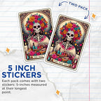 (2 Pack) The Nail Tech Stickers - Colorful Skeleton with Flowers Stickers - Unique Floral Stickers for Tech Enthusiasts - 5" On Longest Side - Sticks to Smooth Flat Surfaces - Made in USA - BMCS4632