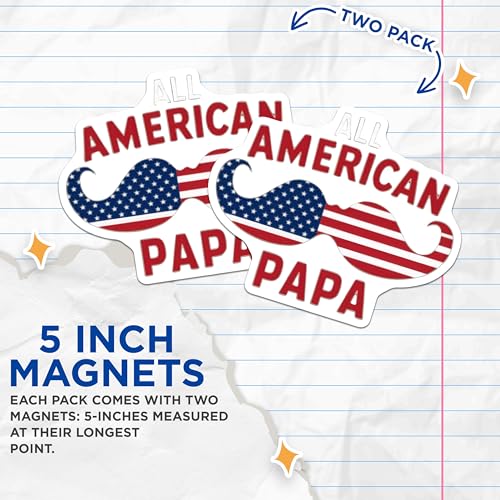 (2 Pack) All American Papa Magnets Magnets - Patriotic Magnet - USA Flag Design Magnet - 5" On Longest Side - Made in USA - Sticks to Refrigerators & Metal Surfaces - MAG8499