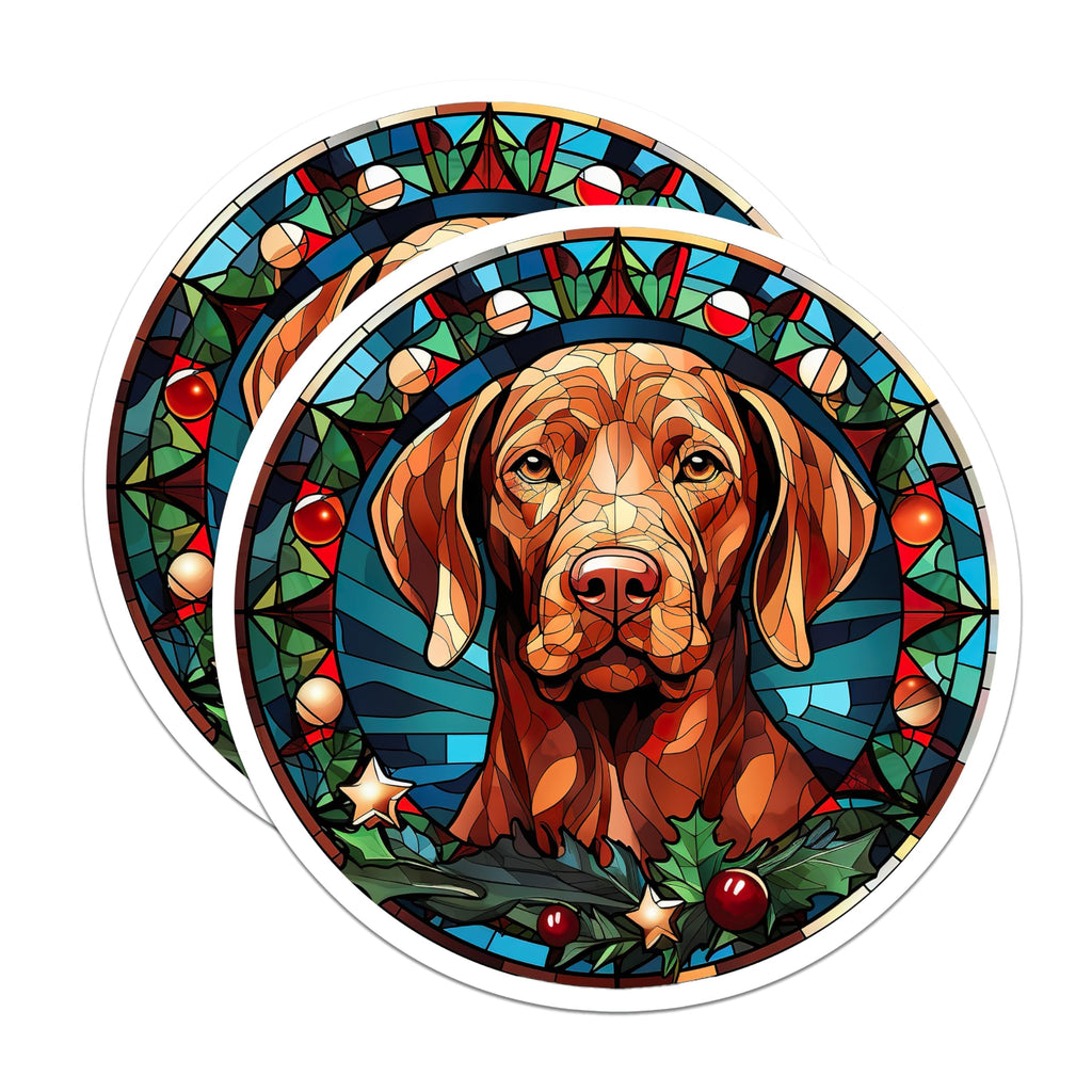 (2 Pack) Vizsla Dog Stained Glass Magnets - Christmas Dog Decor - Holiday Pet Lover Art - 5 Inches On Longest Side - Thick Durable Magnet - Made in USA - MAG28426