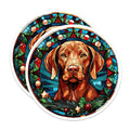 (2 Pack) Vizsla Dog Stained Glass Magnets - Christmas Dog Decor - Holiday Pet Lover Art - 5 Inches On Longest Side - Thick Durable Magnet - Made in USA - MAG28426