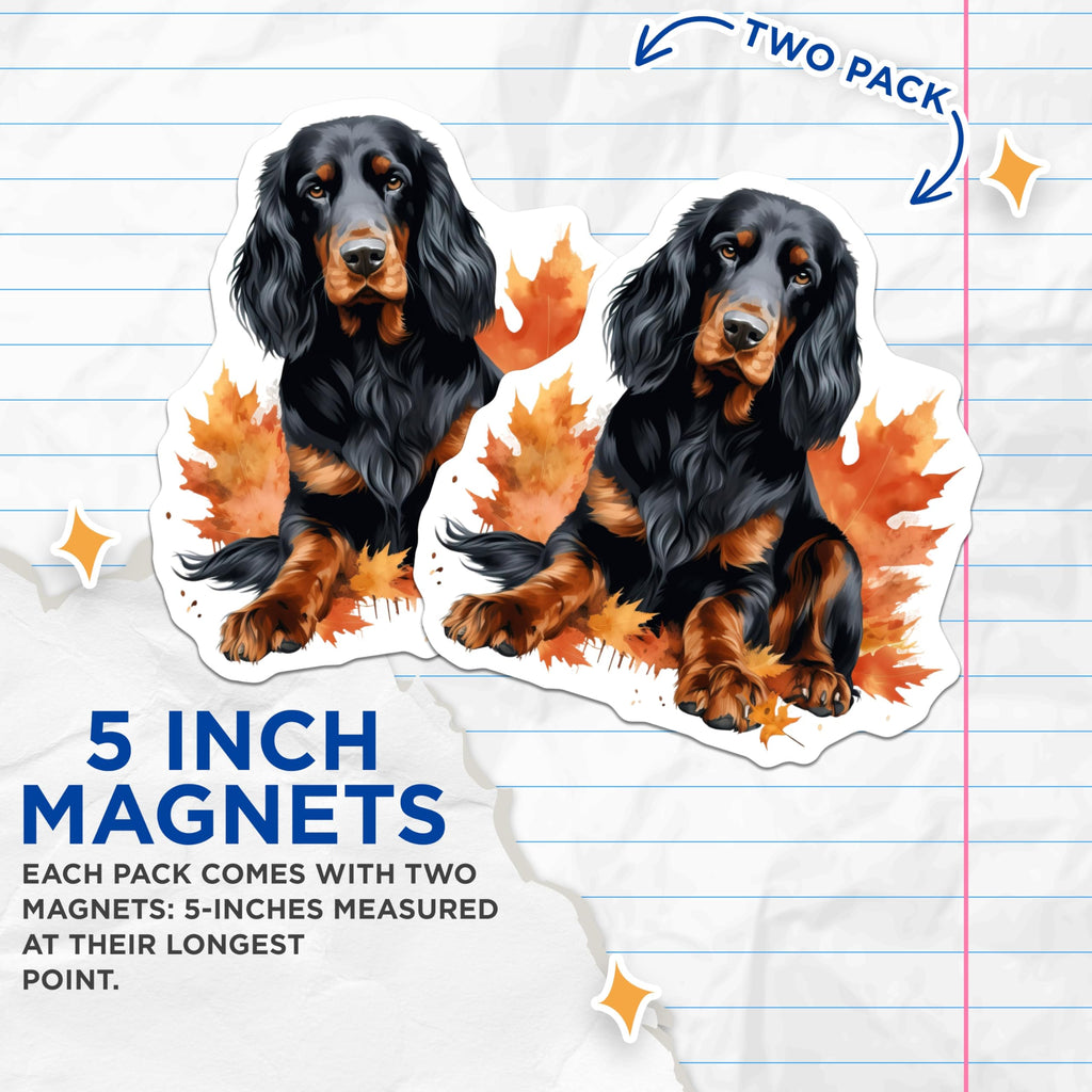 (2 Pack) Gordon Setter Dog Magnets - Autumn Leaves Pet Refrigerator Decor - Fall Animal Lover Kitchen Magnets - 5 Inches On Longest Side - Thick Durable Magnet - Made in USA - MAG25603