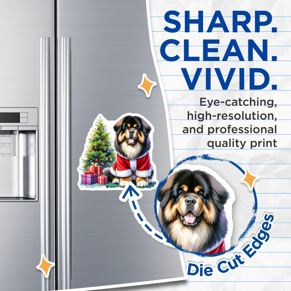 (2 Pack) Santa Dog Magnets - Christmas Tibetan Mastiff Decor - Pet Lover Fridge Accents - 5 Inches On Longest Side - Thick Durable Magnet - Made in USA - MAG29571