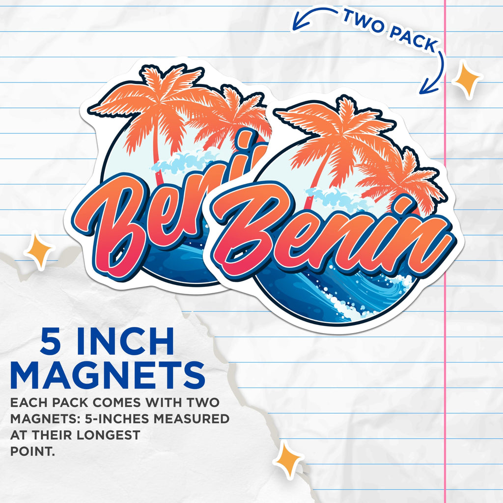 (2 Pack) Benin Beach Magnets - Tropical Palm Tree Decor - Travel Souvenir Fridge Magnets - 5" On Longest Side - Premium Magnet - for Cars, Refrigerators, Toolboxes, Lockers - Made in USA - MAG18761