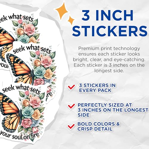 (3 Pack) Monarch Butterfly Decals - Floral Art - Motivational Laptop Decal - 3 Inches On Longest Side - Easy Peel & Apply - Made in USA - 3MCS8492