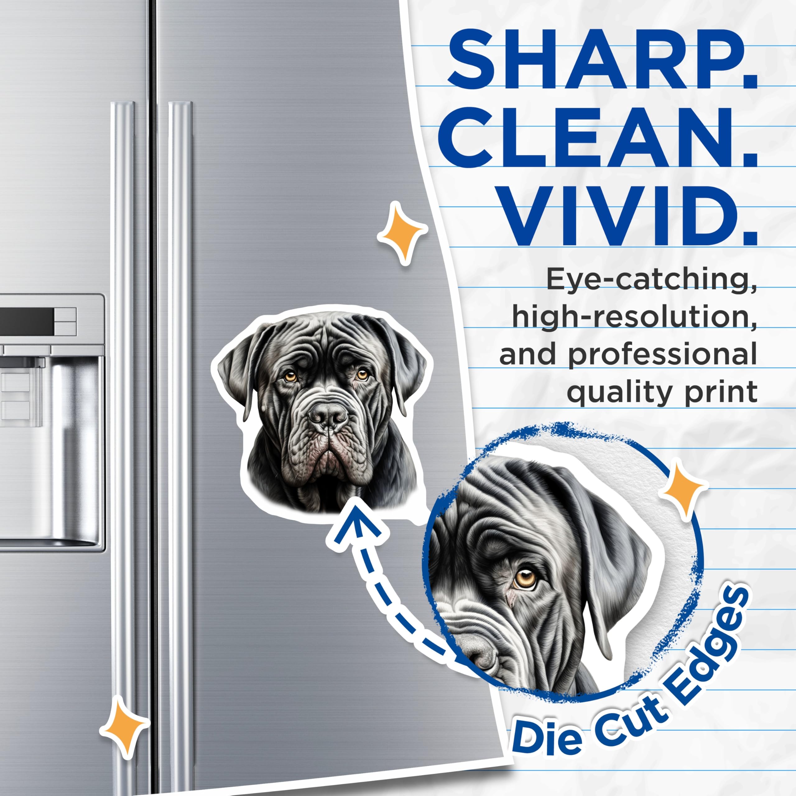 (2 Pack) Neapolitan Mastiff Magnets - Large Dog Breed Decor - Pet Parent Refrigerator Art - Wrinkled Dog Portrait - 5 Inches On Longest Side - Thick Durable Magnet - Made in USA - MAG30060