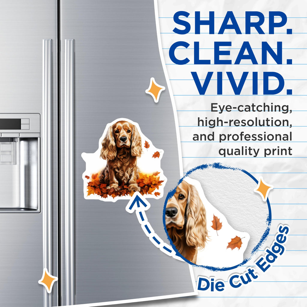 (2 Pack) Cocker Spaniel Dog Magnets - Fall Leaves Pet Art - Autumn Dog Mom Refrigerator Decor - 5 Inches On Longest Side - Thick Durable Magnet - Made in USA - MAG29065