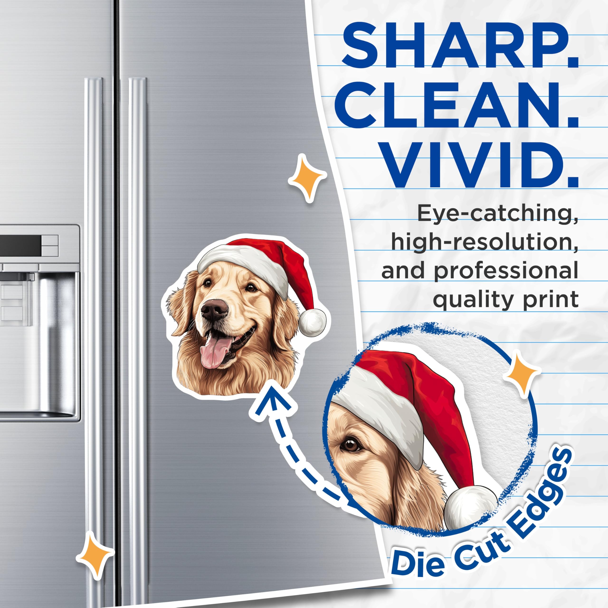 (2 Pack) Golden Retriever Christmas Magnets - Santa Hat Dog Decor - Holiday Animal Refrigerator - Festive Pet Lover Accent - 5 Inches On Longest Side - Thick Durable Magnet - Made in USA - MAG23919