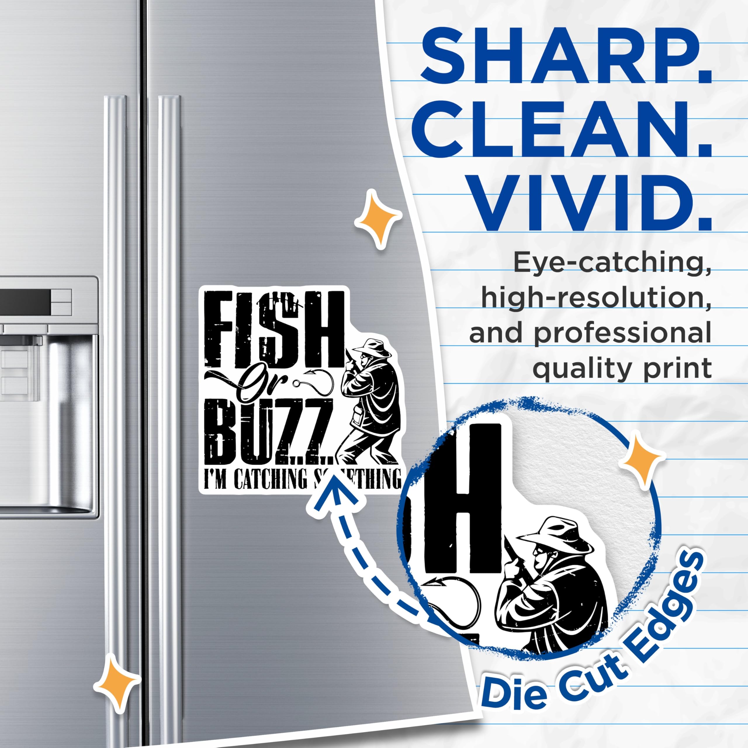 (2 Pack) Fish Or Buzz Magnets - Fishing Humor - Fisherman Refrigerator Magnets - 5" On Longest Side - Premium Magnet - for Cars, Refrigerators, Toolboxes, Lockers - Made in USA - MAG17014