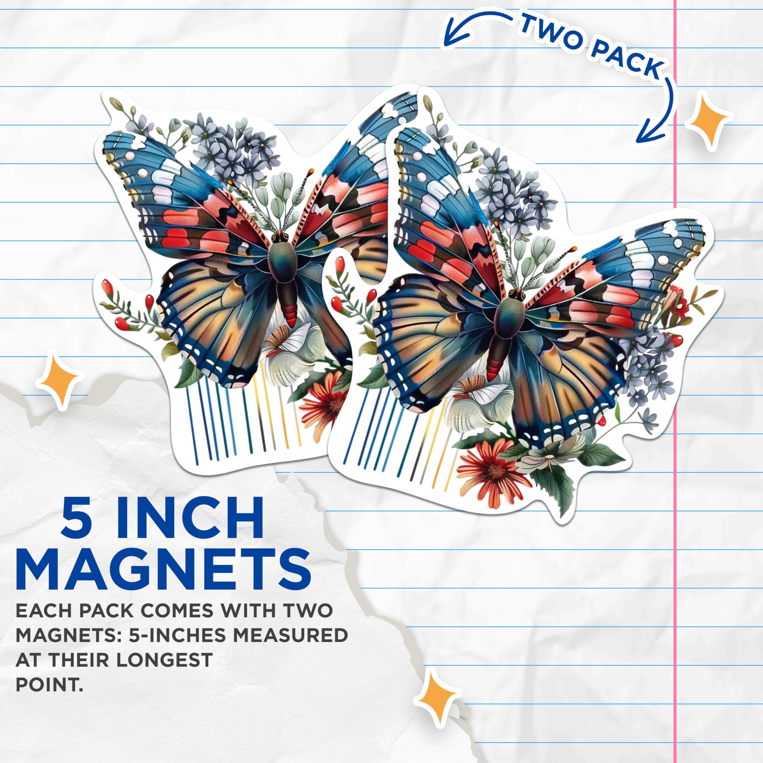 (2 Pack) Butterfly with Flowers Butterfly Nature Lover Magnets - 5 Inches On Longest Side - Premium Magnet - for Cars, Refrigerators, Toolboxes - Made in USA - MAG2003