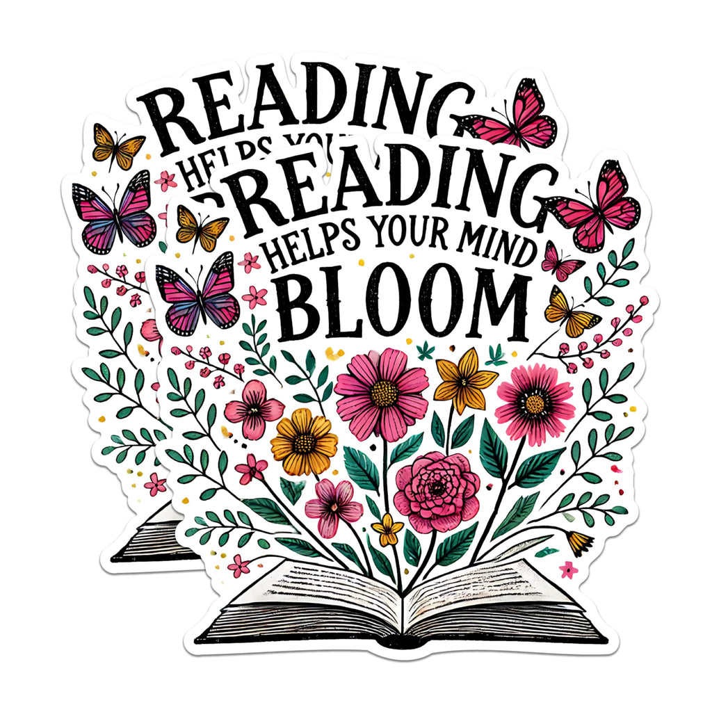 (2 Pack) Reading Helps Your Mind Bloom Magnets - Inspirational Quote Magnets - Flower and Book Design- 5" On Longest Side - for Fridges, Toolboxes, Cars - Made in USA - MAG2761