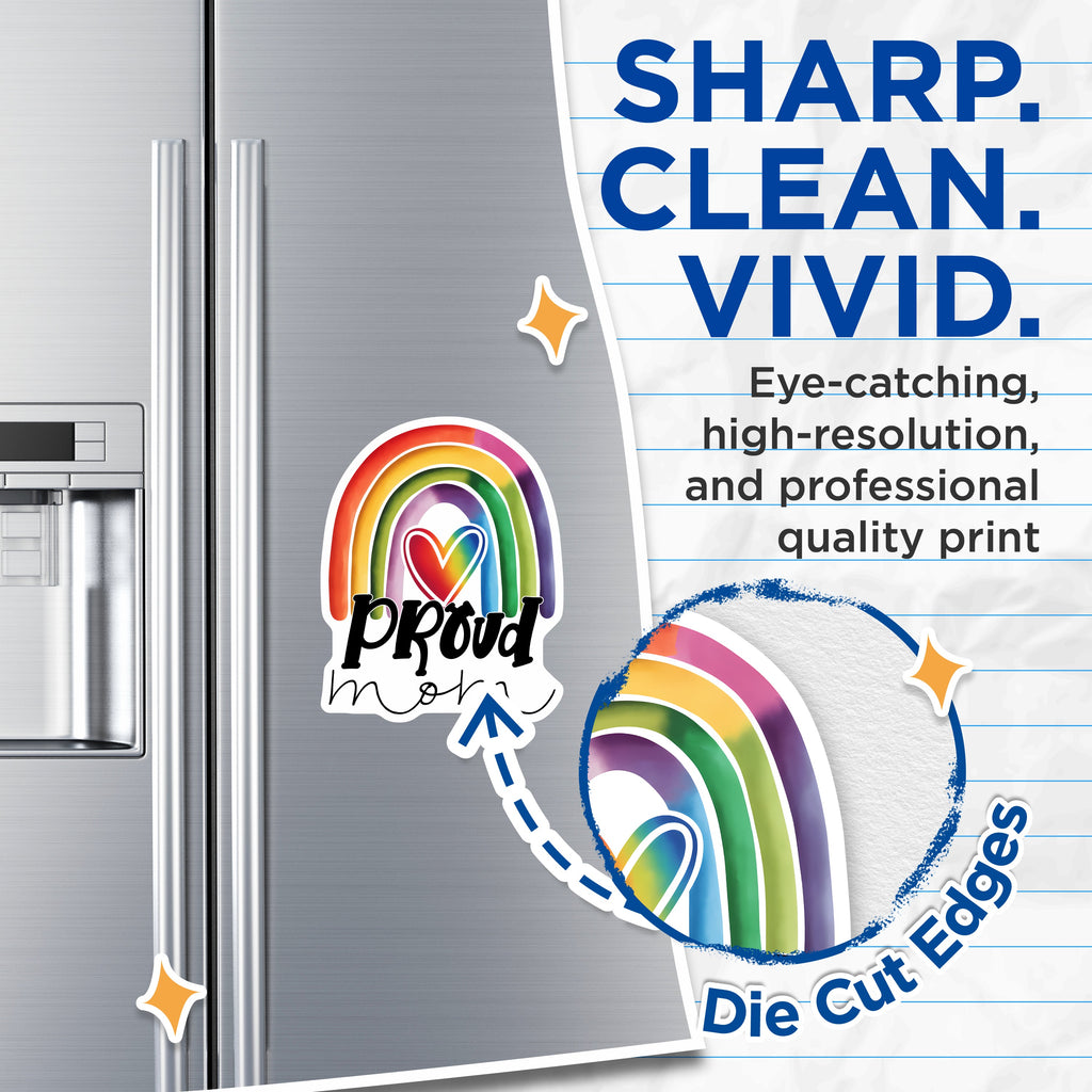 (2 Pack) Proud Mom Rainbow Magnets - LGBTQ Ally Mom Decor - Mother's Day Home Accent - 5 Inches On Longest Side - Thick Durable Magnet - Made in USA - MAG39503