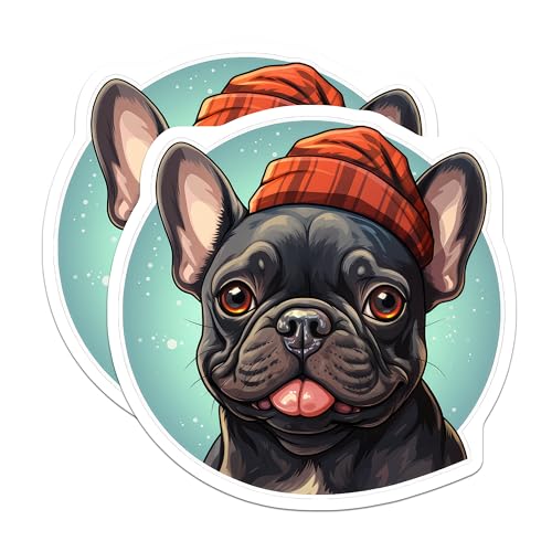 (2 Pack) French Bulldog Stickers - Cute Dog Stickers - Cartoon Dog Stickers - 5" On Longest Side - Sticks to Smooth Flat Surfaces - Made in USA - BMCS3937