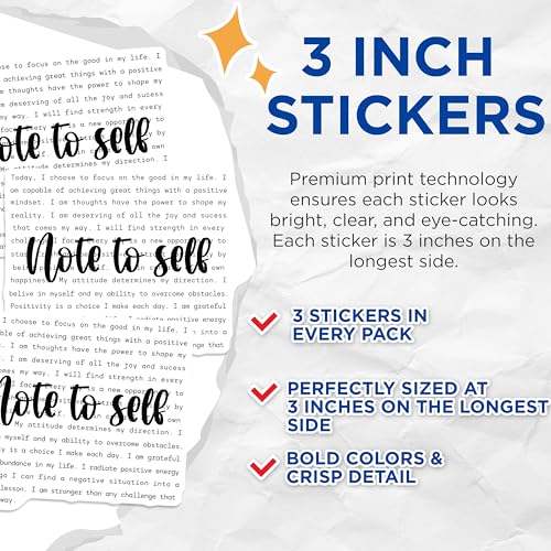 (3 Pack) Note to Self Decals - Positive Affirmations Sticker - Laptop Decals - Motivational Reminders- 3 Inches On Longest Side - Easy Peel & Apply - Made in USA - 3MCS5804