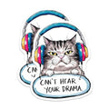 (2 Pack) Cat with Headphones Magnets Magnets - Funny Cat Quote - Can't Hear Your Drama - 5" On Longest Side - Made in USA - Sticks to Refrigerators & Metal Surfaces - MAG8481