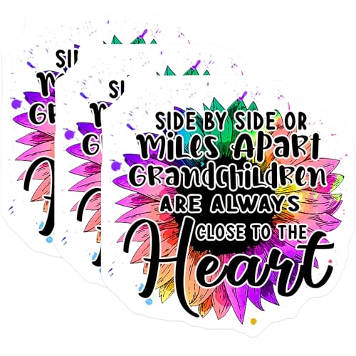 (3 Pack) Grandchildren Heart Decals - Colorful Sunflower - Laptop Decals - 3 Inches On Longest Side - Easy Peel & Apply - Made in USA - 3MCS4547