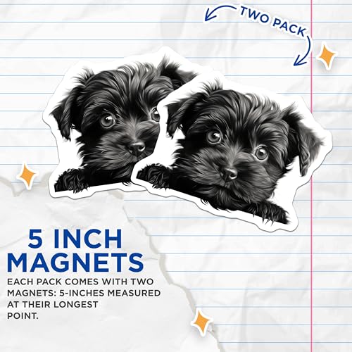 (2 Pack) Cute Animal Artwork Magnet - Dog Lover Decor - Pet Enthusiast Gift - Kitchen Decorations - 5" On Longest Side - Sticks to Smooth Flat Surfaces - Made in USA - MAG9815