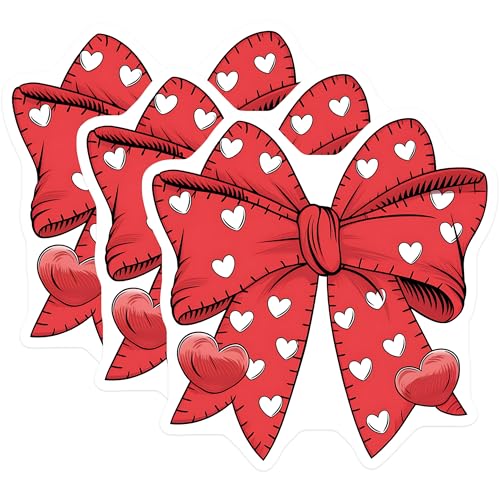 (3 Pack) Bow Decals - Heart Decals - Cute Bows Heart Stickers - 3 Inches On Longest Side - Easy Peel & Apply - Made in USA - 3MCS2383